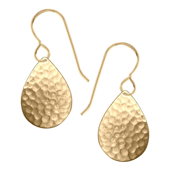 Hammered Geometric Minimalist Gold Tear Drop Earrings, Handmade – Shimmer